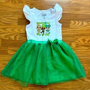 LOL Surprise Girls Medium 7/8 St. Patrick’s Day Glitter Tulle Dress Green Gold